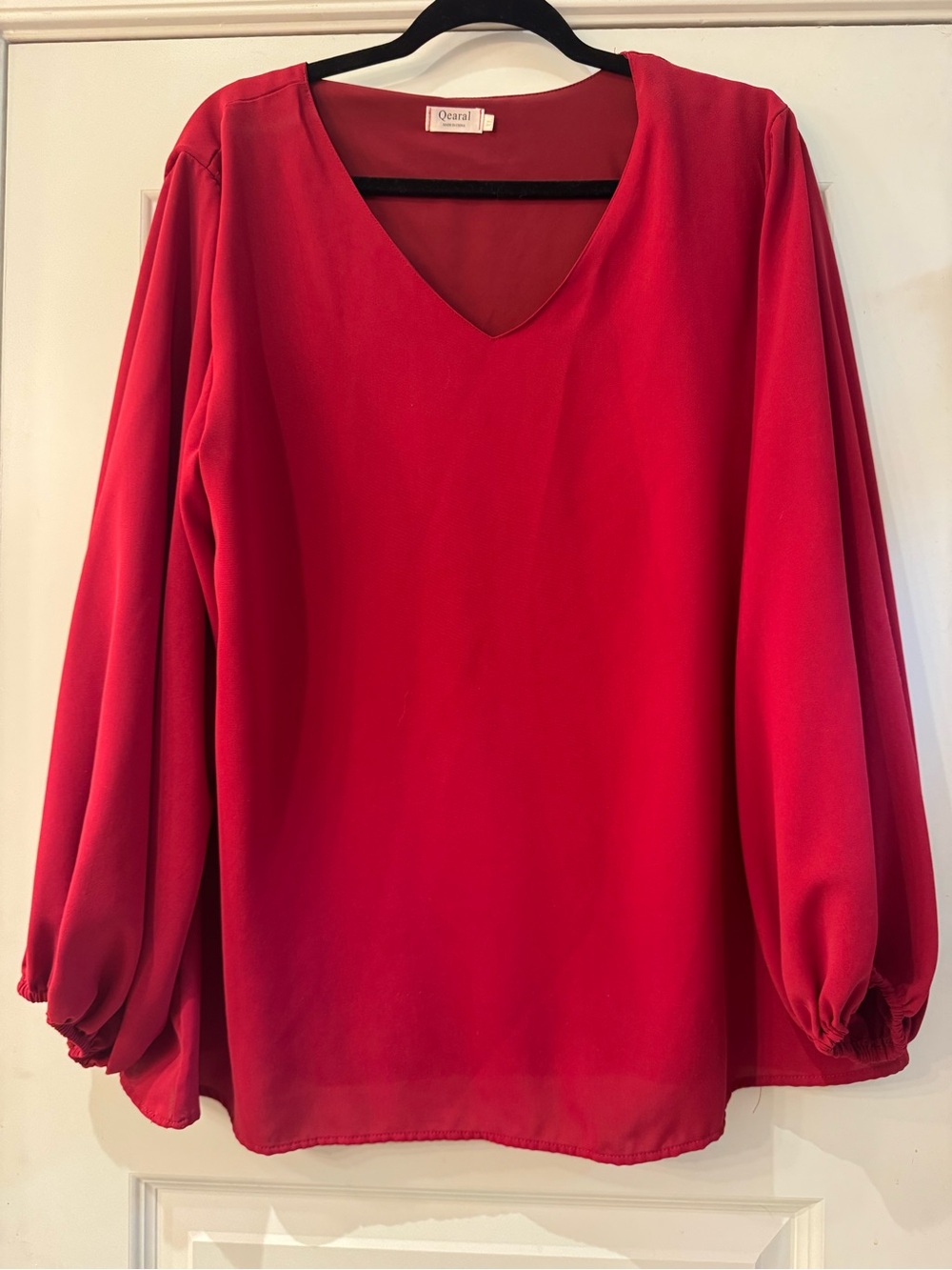 Maroon V-Neck Long Sleeve Blouse | Balloon Sleeves | Size XL